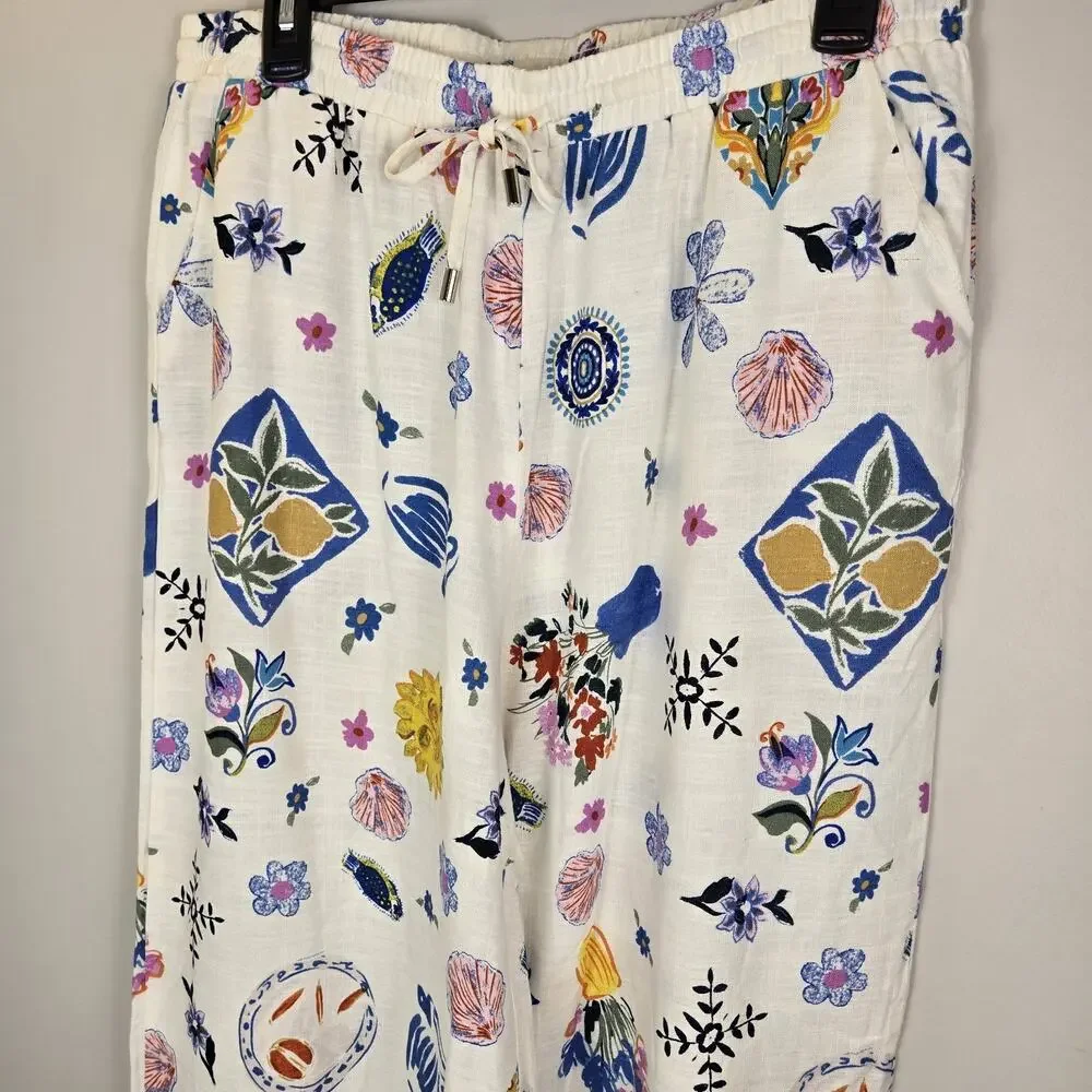 Label Of Love Anthropologie Womens XL Wide Leg Linen Blend Resort Pants Boho Art - Picture 2 of 12